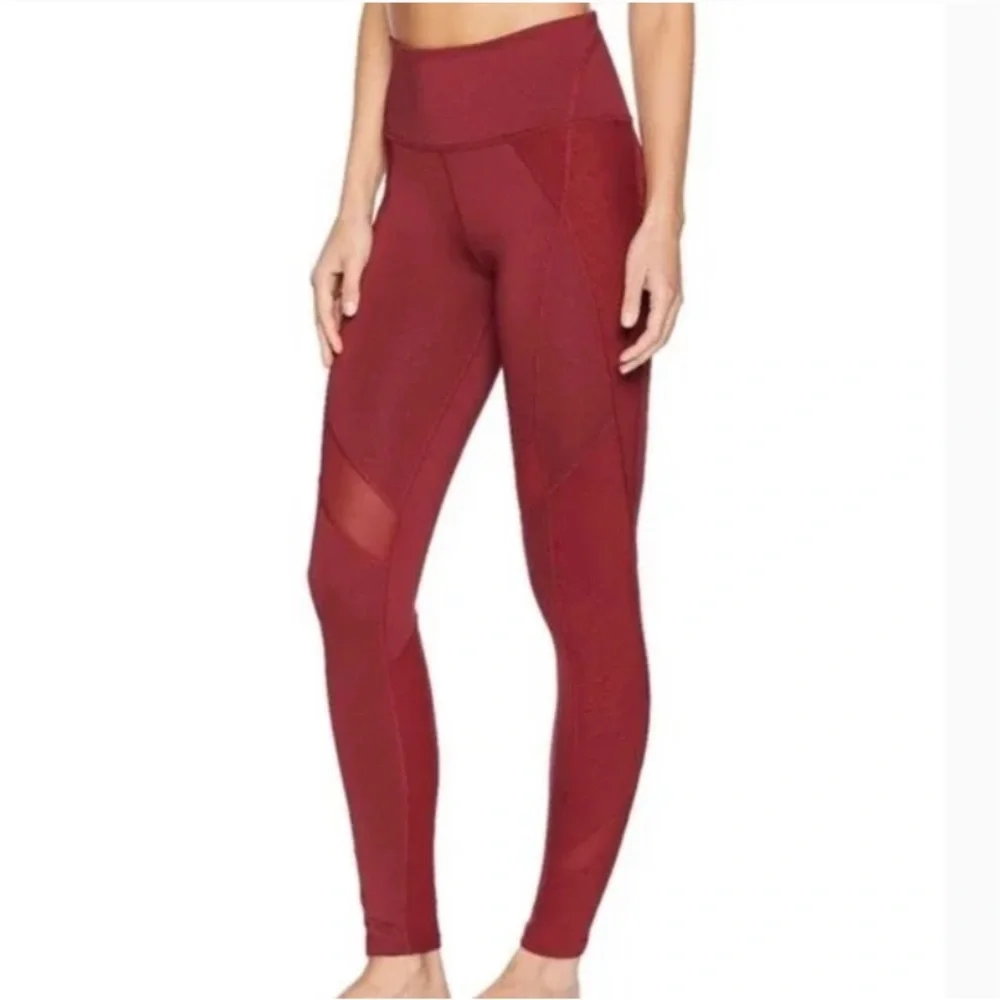 FP Movement by Free People Red Wine Full Yoga Athletic Leggings Mesh Sz Small - Picture 2 of 6